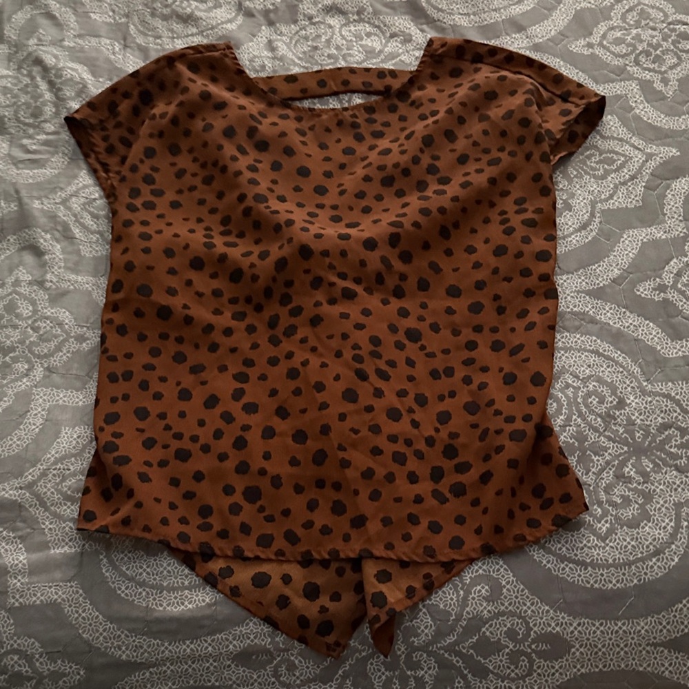 SHEIN Brown and Black Polka Dot Short Sleeve Blouse